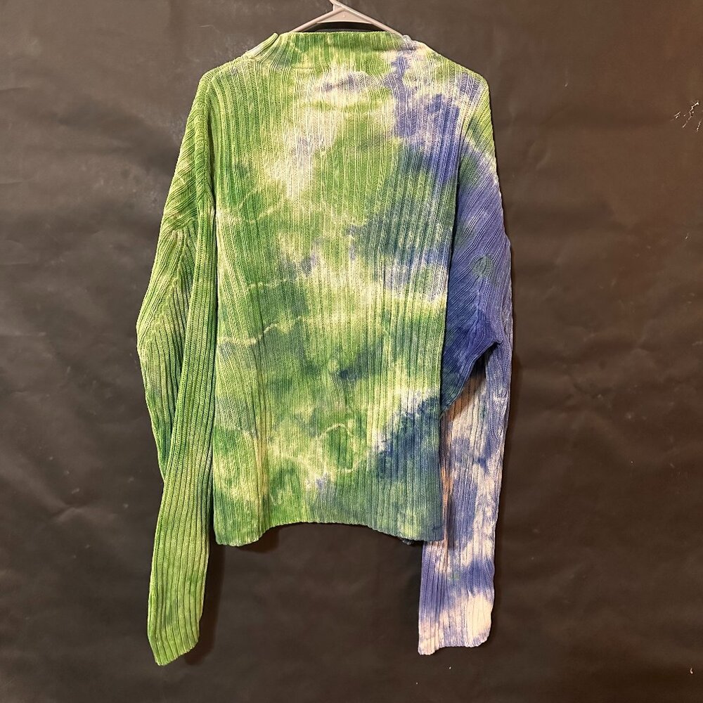 Green Blue Tie Dye all Cotton Sweater Ribbed crew Neck size xl ONE of a kind